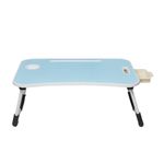 Amazon Basics Foldable Laptop Table with Cup Holder, Tablet Groove and Mini Drawer (Blue)