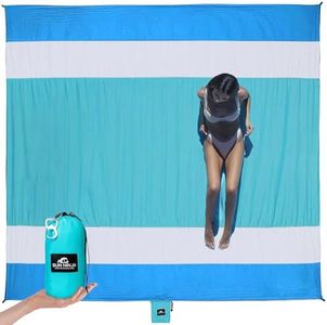 SUN NINJA Sand Free Beach Blanket - Outdoor Blanket, Beach Mat & Accessories - 10ft X 9ft Lightweight Blanket with Storage, Bottle Opener, Carabiner, Shoulder Strap, Corner Sand Pockets & 4 Stakes