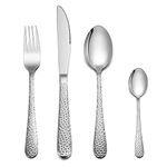 Herogo Cutlery Set, 16 Pieces Cutlery Set for 4 People, Stainless Steel Flatware Tableware Include Dinner Knife, Dinner Fork, Dinner Spoon, Teaspoon, Mirror Polish & Hammered Handle, Dishwasher Safe