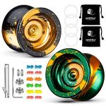 MAGICYOYO Pack of 2 Dual Purpose Yoyo N11 Responsive& Unresponsive with Bearing for Advanced Player Adults + Removal Tool Glove+ Bag +12 Strings - Black Golden and Green