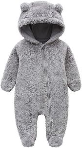 baby fluffy costume furry bear onesie baby fuzzy teddy bear outfit baby newborn plush clothes for 0-3 months gray