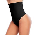 Werkiss Shapewear Thong for Women Tummy Control Knickers High Waisted Thongs Slimming Body Shaper Shaping Underwear(#2 Black-high Waisted, L)