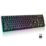 RedThunder K10 Wireless Gaming Keyboard, Rechargeable + Quiet + Slim + Mechanical Feeling + Water-Resistant + Metal Cover, 2.4G LED Backlit Wireless Keyboard for PC PS5 Xbox One Mac (Black)