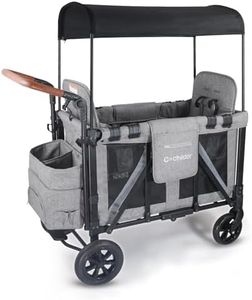 Cochildor Wagon Stroller for 2 Kids, Foldable Stroller Wagon with 2 High Seats, 5 Point Harness, Removable Canopy, Adjustable Handle Bar, Light Grey