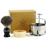 Shaving Brush Set,4in1 Anbbas Badger Bristles Shaving Brush Black Wood Handle and Shaving Soap,Stainless Steel Shaving Stand and Soap Cup Kit Perfect for Men Manual Shaving