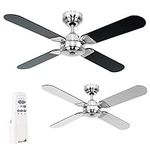 MiniSun 42" Metal Brushed Chrome Modern Propeller Design Ceiling Fan with 4 x Black Blades & a Handy Remote Control