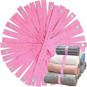 Elastic Band with Buttonholes, 20Pcs Closet Organizer for Bed Sheet, Clothes Organization System for Drawer, Blanket Storage Band, Wardrobe Space Saver for Bedding Comforter Sweater Towel, Pink