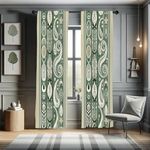 Ambesonne Boho Curtains, Simplistic Ethnic Look Botanical Ornaments as Stripes Neutral Tones, Window Treatments 2 Panel Set for Living Room Bedroom, Pair of - 28" x 63", Pale Khaki and Laurel Green