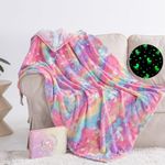 QSTEHEML Unicorn Glow in The Dark Blanket for Girls,Unicorn Gifts for Girls Age 3 4 5 6 7 8 9 10 11 12 Year Old, Soft Unicorn Rainbow Blanket for Girls- Christmas Birthday Bedroom Decor 50"×60"