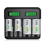 EBL Universal Battery Charger with LCD Display, Fast Charging Capability and Rechargeable AA AAA C D Batteries – Includes 2 C Batteries (5000mAh) and 2 D Batteries (10000mAh)