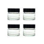 AVALON 4 PACK 15 ml / 0.5 oz Clear Glass Jars with Airtight Black Lids, Empty Refillable Cosmetic Containers, Glass Pot for Storage of Lotions, Face Creams, Ointment and Make Up