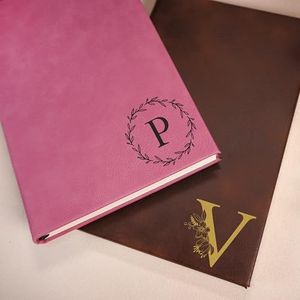 Personalized Vegan Leather Journal – Custom Engraved Lined Notebook with Name, Logo, or Monogram – 112 Page Compact Writing Journal for Men & Women – 6" x 8.5"