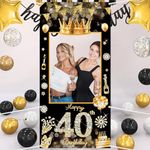 POPOYU 40th Birthday Decorations,Black Gold Birthday Banner Party Photo Booth Props,Giant Fabric 40th Birthday Party Photo Booth Frame,Funny Large Selfie Frame for Men Women Birthday Party Supplies