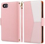 ZCDAYE Case for iPhone SE 2022 5G/iPhone SE 2020/iPhone 7/iPhone 8, Flip Wallet Phone Case for iPhone SE 2022(SE3)/iPhone SE 2020(SE2)/iPhone 7/8- Splicing Pink