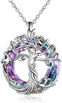 TOUPOP Tree of Life Necklace Sterling Silver with Purple Circle Crystal Jewelry Gifts for Mom Women Wife Teen Girls Birthday Friends Graduation