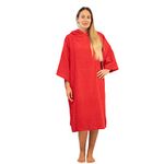 ALLEN & MATE Hooded Towel Poncho for Adults 100% Terry Cotton Changing Robe with Hood & Pockets for Beach, Swimming (L-XL, Red)