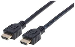 Manhattan HDMI In-Wall CL3 Cable with Ethernet, 4K@60Hz (Premium High Speed), 2m, Male to Male, Black, Ultra HD 4k x 2k, In-Wall rated, Fully Shielded, Gold Plated Contacts, Polybag