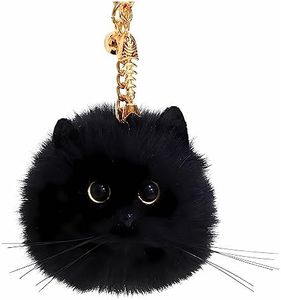 HUIJUFU Cute Animal Keychains for Women Plush Cat Keychain Kawaii Backpack Charms and Birthday Gift, Black