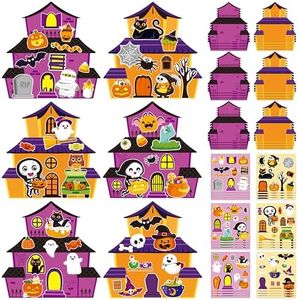 CY2SIDE Halloween Haunted House Stickers Scene - 24 Set Make A Haunted House Sticker Scene Craft Kits for Kid Make Your Own Halloween House Scene with Witch Sticker DIY Halloween Craft Class Activity