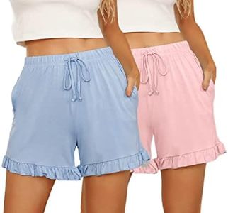 Prosoft&Hawiton Women's Cotton Shorts Sleeping Boxer Shorts Loose Pj Bottoms with Pockets Cotton Pajama Shorts For Women