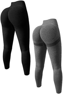 OQQ Women's 2 Piece Butt Lifting Yoga Leggings Workout High Waist Tummy Control Ruched Booty Pants, Black Grey, Medium