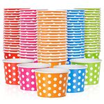 Paper Ice Cream Cups - 100-Count 4-Oz Disposable Dessert Bowls for Hot or Cold Food, 4-Ounce Party Supplies Treat Cups for Sundae, Frozen Yogurt, Soup, 5 Colors, Polka Dots