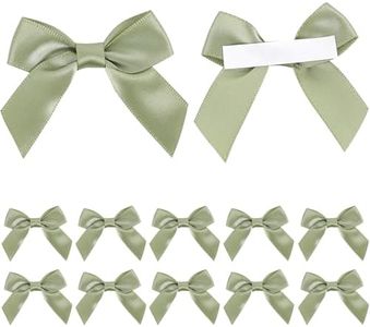 AIMUDI Sage Green Satin Ribbon Bows 2" Self Adhesive Satin Bows for Gift Wrapping Premade Ribbon Bows with Double-Sided Tape for Making Crafts Baby Shower Birthday Party Wedding Decorations, 50 PCs