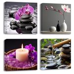ZXHYWYM Zen Picture Spa Wall Art 4 Pieces Stone Candle Orchid Fountain Painting Canvas Prints Meditation Artwork for Yoga Room Bathroom Wall Decor(1, (16.00" x 16.00" x 4PCS))