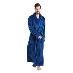 FashGudim Mens Robes Big and Tall Full Length Plush Fleece Long Robe for Men Bathrobe Shawl Collar Warm Winter House Robes (Navy,XXL)