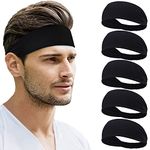 Beister Sports Headbands for Men & Women (5 Pack), Moisture Wicking Sweatbands, Elastic Non Slip Sweat Bands, Athletic Workout Fashion Wide Hair Bands for Running, Cycling, Basketball, Yoga