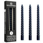 Dinner Candles Pack 3 or 6 Twisted Candles White Red Gold Coloured Spiral Candles Non Drip Long Lasting Candles 6 Hours Burn Non Scented (Blue, Pack of 3)