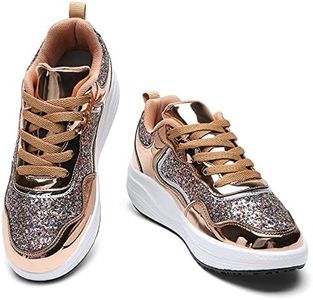 kkdom Women's Walking Shoes Breathable Mesh Comfort Lightweight Wedge Platform Sneakers, Gold, 6