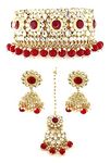 The Opal Factory Gold Imitation Kundan Choker Set with Matching Earrings and Maang Tikka for Women (Maroon)