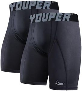 Youper 2-Pack Adult Compression Shorts w/Cup Pocket, Men's Athletic Supporter for Baseball & Football (Large,Black)