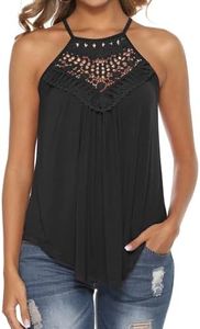 Bluetime Women's Summer Halter Spaghetti Strap Flowy Tank Tops Sleeveless Shirts Blouses Lace Cami Camisole, Black, Medium