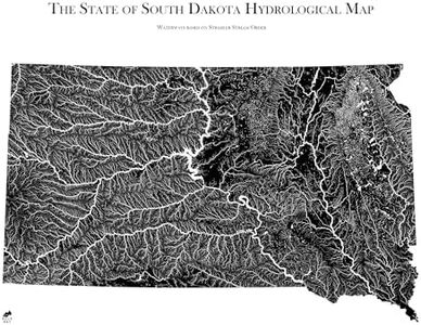 Muir Way Hydrological River Map of South Dakota - Watershed Topographic Wall Art for Home, Office, or Travel Decor - Unframed Flat Paper Print, 24x30