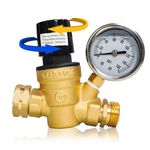 Hourleey RV Water Pressure Regulator, Brass Adjustable Handle Water Pressure Regulator, Water Pressure Reducer with Gauge and Inlet Screened Filter for RV Camper Travel Trailer