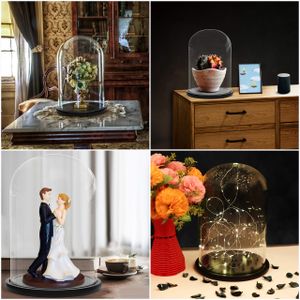 BELLE VOUS Glass Dome Cloche with Black Wooden Base, 30cm – Display Case for Fairy Lights, Centerpieces, Antiques