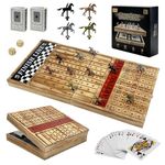 Large 23 inches Horse Racing Board Game with 11 Luxury Metal Horses, Foldable Wood Horse Race Board Game with 2 Sets of Dice, 2 Boxes of Cards for Parties and Gambling