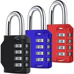 Combination Padlock, [3 Pack] Diyife 4 Digit Lock Combination, Padlock Weatherproof Outdoor for School Gym Locker, Shed, Fence, Hasp, Garage(Black&Red& Blue