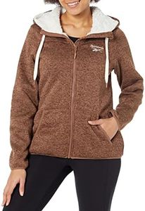 Reebok Women's Sherpa Lined Sweater Fleece Jacket, Heather Toffee/Cream, Medium