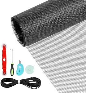 Secopad Window Screens Replacement Repair Kit, 48IN X 177IN Screen Door Mesh Replacement Kit, Durable Fiberglass Mesh Screen Roll with Tools for Windows Doors Patio and Porch Screens, Black