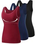 ROSYLINE Cotton Tank Tops with Shelf Bra Undershirts for Women Stretch Tanks Wide Strap Black/Navy Blue/Wine Red M