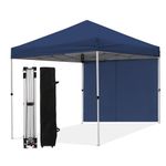 LANMOUNTAIN POP Up Canopy 10X10 FT,Easy Set-up,Heavy Duty Folding Shelter w/ 1 Sidewall, 1 Wheel Bag,4 Ropes,8 Stakes,Adjustable Straight Leg Heights,Outdoor Patio Sun Shade for Parties,Dark Blue