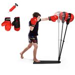 COSTWAY Punching Bag with Stand and Gloves, 85-130cm Height Adjustable Reflex Bag Kit, Freestanding Inflatable Kids Boxing Bag for Speed Training, Exercise