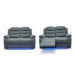 Madrid Fabric Electric Recliner Sofa with Cupholders – 3+2 Seater – USB Charging Ports – LED Lights – Fabric Recliner Sofa Set (Grey) (2+2 Seater)