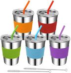 Rommeka Toddler Cups with Straws, 18/8 Stainless Steel Children Smoothie Drinking Sippy Cups, Stacking & Reusable Kids Cups with Straws and Lids, 5 Pack, 12oz