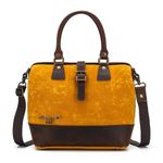 Della Q Makers Satchel Canvas Handmade Bag for Knitting or Crocheting Projects, Leather, Mustard, 34cm x 30cm x 18cm