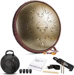 14 Inch 15 Note Steel Tongue Drum Percussion Instrument Lotus Hand Pan Drum with Ultra Wide Range and Drum Mallets Carry Ba