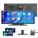 ESSGOO A-pple CarPlay & Android Auto, 10.26 Inch IPS Carplay Screen for Car with 4K Front Dash Cam, 1080P Backup Camera, Wireless CarPlay with Bluetooth 5.0/FM/Siri/G-oogle/Mirror Link/64G TF/AUX